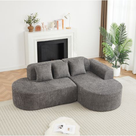 Canapé d’angle 222x157x73 cm en tissu chenille anthracite, méridienne droite, pour salon – MEUBLIV (1/5)