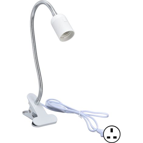 Support mural blanc pour lampe E27/E26, abat-jour unique orientable à 360°, pince durable, 100-240V avec fiche UK. (1/5)