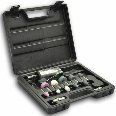 Meuleuse pneumatique 25,000 t/min – Pression 6,3 bar – Coffret 16 meules pour ébavurage et polissage – Design ergonomique (1/3)