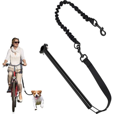 1 Laisse vélo chien, tige acier inoxydable 42cm, élastique nylon 160cm, fixation selle universelle, sport jogging (1/5)