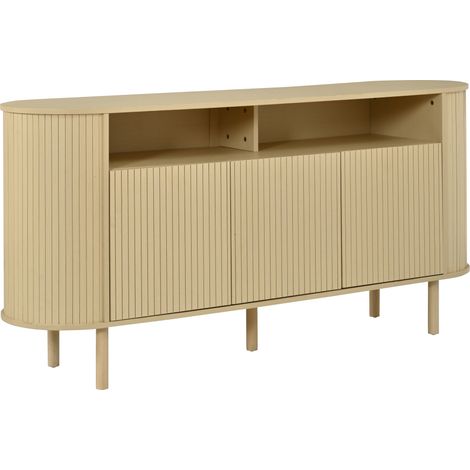 160 cm Sideboard aus Spanplatte mit 3 wellenförmigen Türen und 2 offenen Fächern, Natur (1/5)