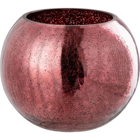 Photophore Boule en Verre "Craquelée" 20cm Rose (1/5)