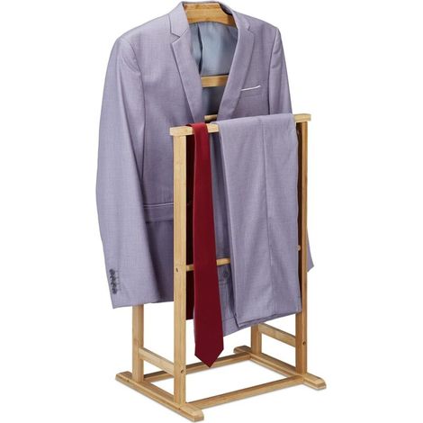 Valet de Chambre, Porte vêtements en Bambou, Femme et Homme, vestiaire, HxLxP: 98,5 x 47 x 36 cm, Naturel (1/4)