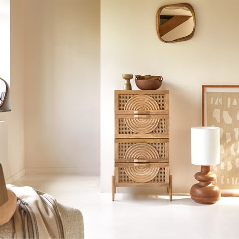 Commode en bois de manguier massif et rotin Sina (1/5)
