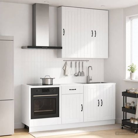 vidaXL Unité de cuisine LUCCA 5 pcs Blanc brillant Bois d'ingénierie (1/5)