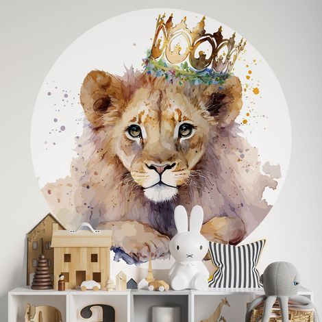 Sticker mural rond / cercle Enfants - Lionceau - Diamètre 30 cm - Adhésif MAT (1/2)