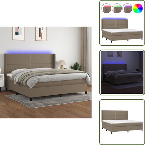 Sommier à lattes de lit matelas LED Taupe 200x200 cm Tissu - Sommier Tapissier - Lit Plateforme - Lit Avec Led - Matelas À Ressorts Ensachés - Têtière Ajustable (1/5)
