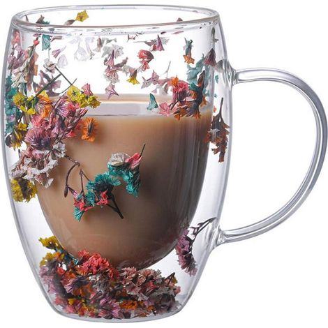 Verre double paroi avec fleurs séchées 350ml - Mug isotherme pour café & thé