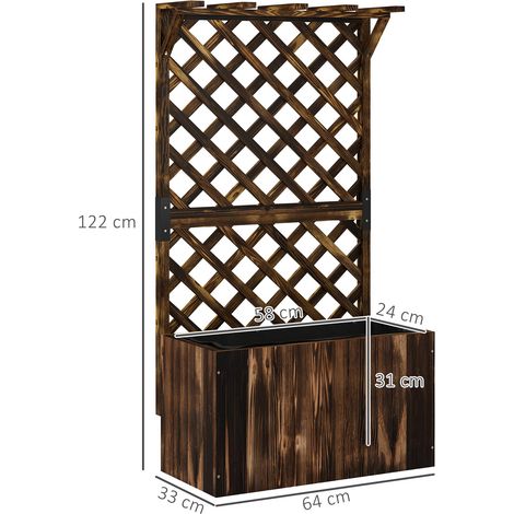 Jardinière surélevée avec treillis, bac à fleurs en bois, treillis de jardin 64 x 33 x 122 cm, finition carbonisée (1/5)