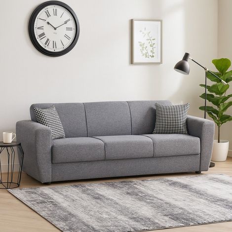 Divano Letto 3 Posti - Contenitore di Apertura Click-clack, Grigio, -, 223x80 cm Domremy (1/4)