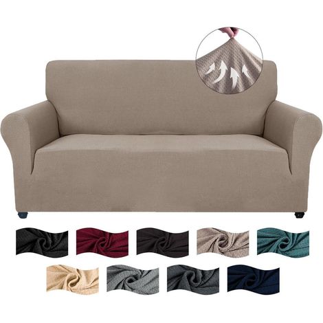 Sofabezug 2 Sitzer mit Armlehnen, elastisch & rutschfest, Jacquard, Khaki (1/5)