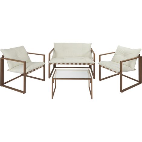 Salon de Jardin 4 Pièces en Métal et Textile Table Basse avec Plateau en Verre Trempé - Livraison gratuite (1/5)