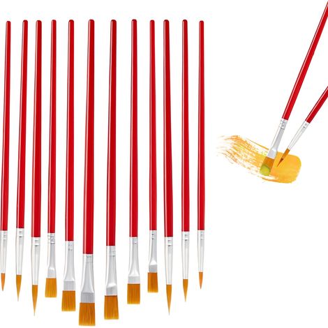12 Pièces Pinceaux Peinture Acrylique, Pinceau Peinture Multifonctionnel, Lot Pinceaux Rouge, Pinceau Fin Plats et Pointus, pour Maison, Atelier, École (1/5)
