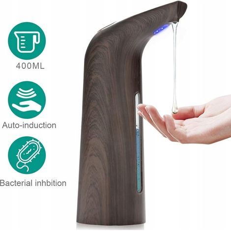 Induktionsseifenspender, automatischer Seifenspender, wasserdichter, berührungsloser Infrarot-Seifenspender, für Bad und Küche, dunkle Holzmaserung, 400 ml (1/5)