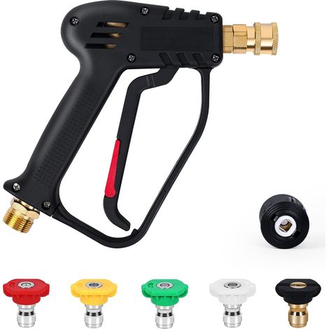 Pistolet de Lavage Haute Pression, 4000 PSI 280bar, Interface M22 (14 mm) Contient Karcher Rapide Connecteur， 5 Embouts de Buse d'eau pour Nettoyage de Voiture