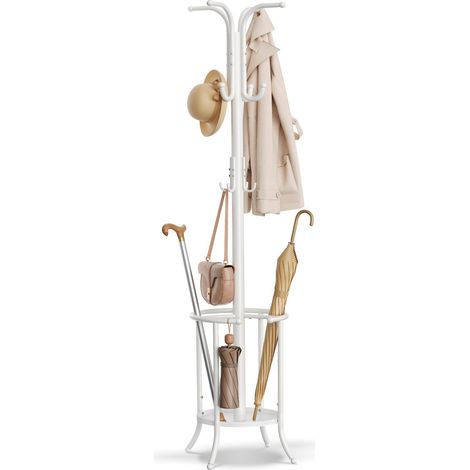 SONGMICS Appendiabiti da Terra, Attaccapanni con Portaombrelli, 12 Ganci, Struttura in Metallo, Alto 175 cm, per Ingresso Entrata Soggiorno Camera da Letto, Bianco Perla RCR011W01 (1/5)