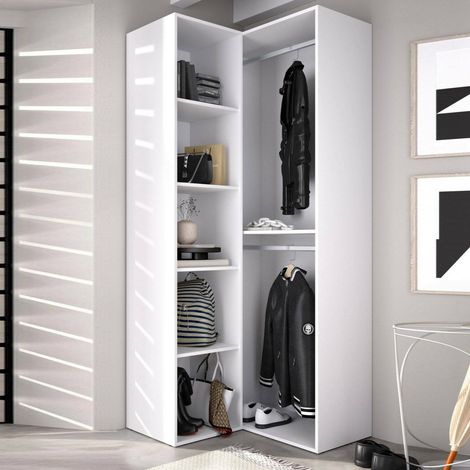 Dmora - Gran Armario Brandberg, Muebles de dormitorio, Vestidor, Armario de ropa, 85x85 h205 cm, Blanco y Roble (1/3)