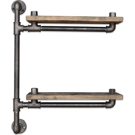 Mensola a tubo, mensola da parete, stile industriale Shelf Noce Nero (1/4)