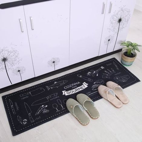 Küchenmatte – Rutschfest – Mikrofaser – 40 x 120 cm + 40 x 60 cm – Maschinenwaschbar – Schwarz (1/4)