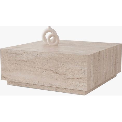 Mobilier Deco – Table basse carrée beige 90 cm – Finition travertin – Design moderne et minimaliste – Surface généreuse pour objets décoratifs (1/5)