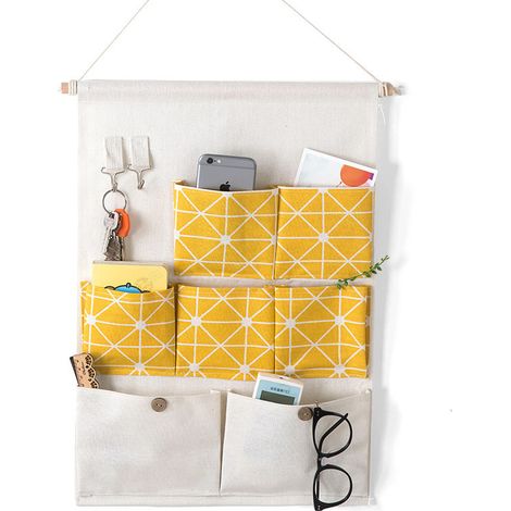 Sac de rangement suspendu en coton et lin, organiseur mural ou de porte, 7 poches (1/5)
