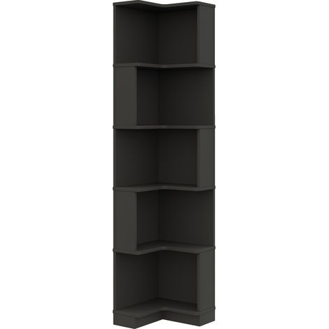 Libreria angolare a L in MDF nero 63,5 x 45 x 175 cm con striscia LED e controllo app (1/5)