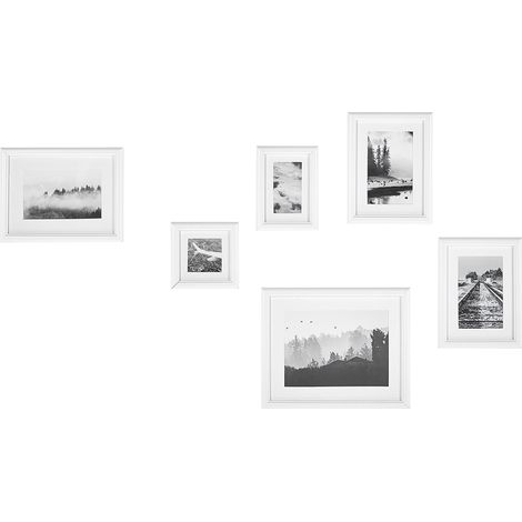 Conjunto de 6 marcos de MDF blanco fotos imágenes varios tamaños ganchos galería moderno Zinare (1/5)