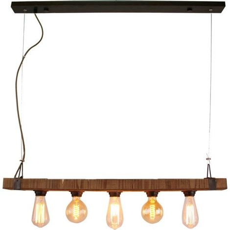 Suspension, E27 Style Industriel Woodhill Métal Noir Et Bois Brilliant (1/3)