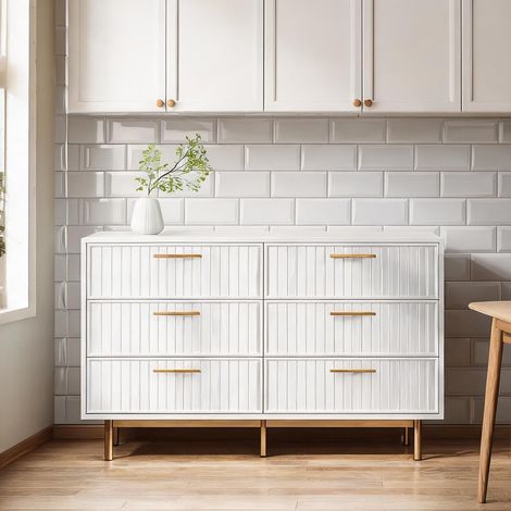 Commode 6 tiroirs blanc 120 x 75 x 40 cm en panneaux (1/5)