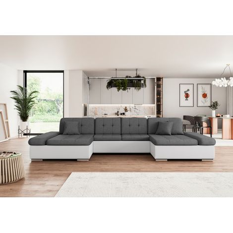 Canapé d'angle convertible ALON U gris/blanc (1/2)