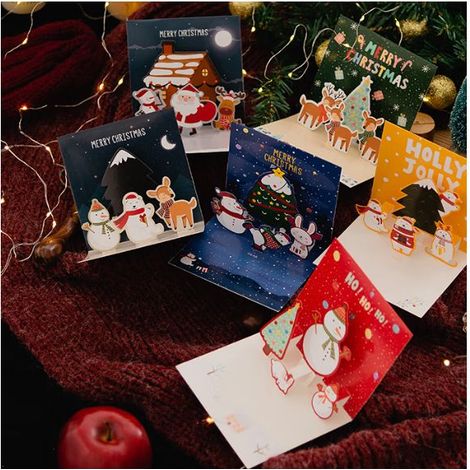 Carte Noel 3D, Carte Pop Up Noel, 6 Pièces Cartes de Noël, Carte de Noel avec Enveloppe et Autocollant, Kit de Carte de Voeux Noel pour Enfants, Famille, Amis (1/5)