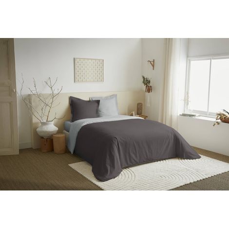 Parure de couette 3 Pièces réversible "Duo Premium" 260 x 240 cm King Size Ardoise/Nuage - - (1/2)