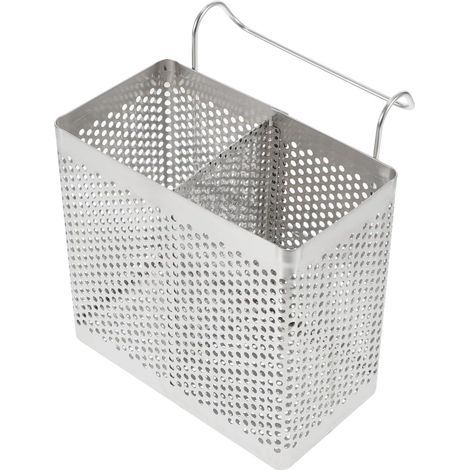 Cutlery drying rack, rectangular stainless steel hanging basket for hanging dishes, dish drainer with hooks for kitchen (double compartments) (1/4)