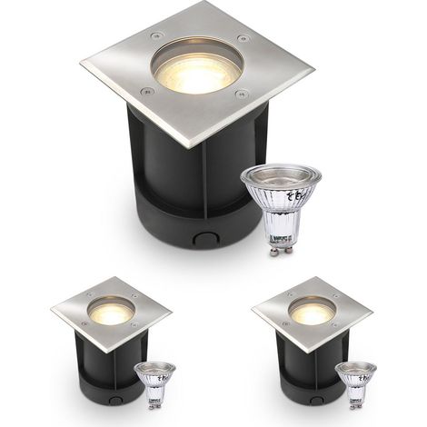 LED Bodeneinbaustrahler eckig Edelstahl 230V IP67 - Leuchtmittel: GU10 5W 2700K DIMMBAR - Anzahl: 3x (1/5)