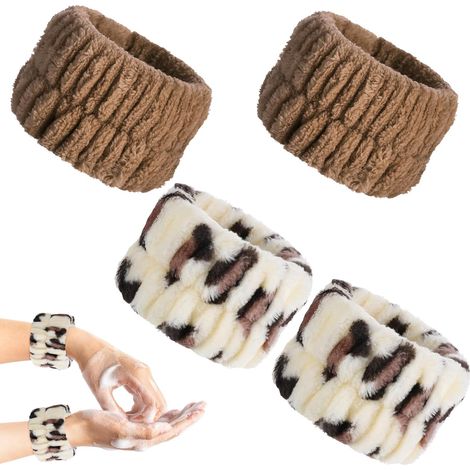 Set of 4 microfiber wrist washcloths - For face and shower - Coral - Absorbent - For face and shower washing - Brown and white 1 (1/5)