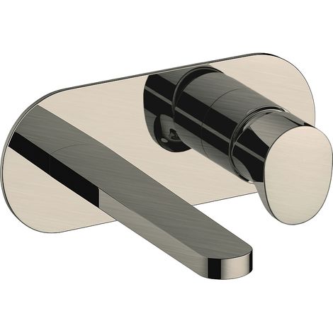 RAK Positano Wall Mounted Basin Mixer Tap with Back Plate - Brushed Nickel (1/2)