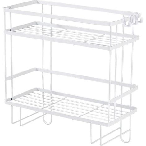 Étagère de Toilette Renforcée Imperméable Grande Capacité Installation Sans Clou Double Étage Blanc pour Salle de Bain (1/5)