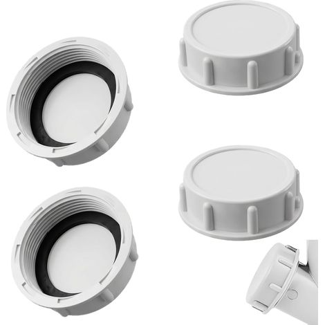 Juego de 4 tapones de plástico para fontanería, 40 mm, tapón roscado con junta blanca Tapón de PVC para fontanería, tapón hembra de PVC, con junta de goma, para fregadero, lavadora, cocina, baño. (1/5)