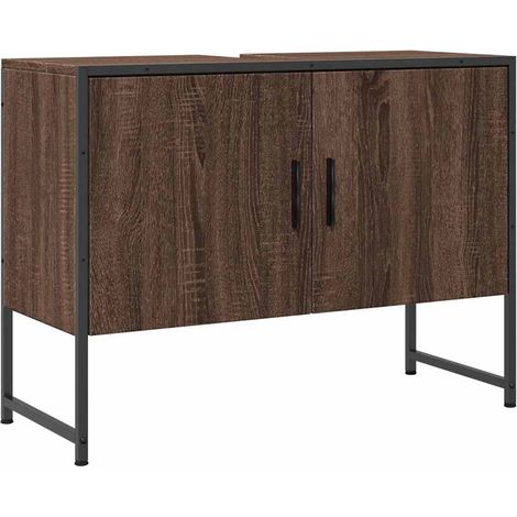 Armoire lavabo de salle de bain chêne marron bois d'ingénierie