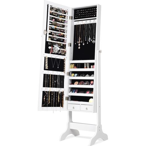 Armoire à Bijoux sur Pied avec Miroir Pivotante à 4 Niveaux Armoire de Rangement Bijoux avec 8 Étagères Doublées Blanc Maison Chic (1/4)