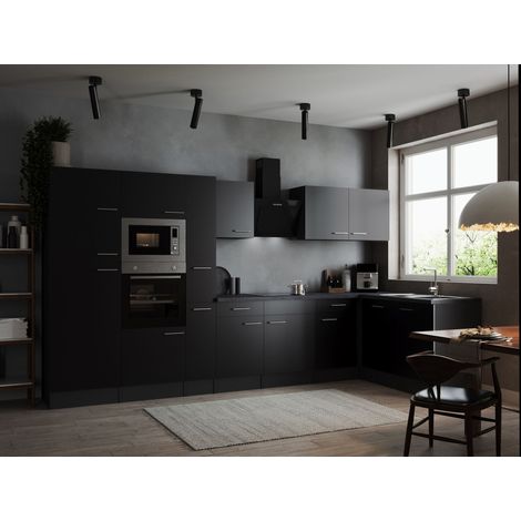 L Küche Küchenzeile Winkelküche Grau Matt Schwarz Oliver 370 x 172 cm Respekta