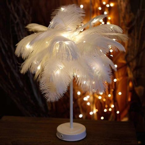Lampe de table à plumes, abat-jour à plumes, veilleuse LED, veilleuse de table