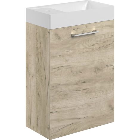 Signature Aalborg Wall Hung 1-Door Vanity Unit with Basin 405mm Wide - Oak (1/5)