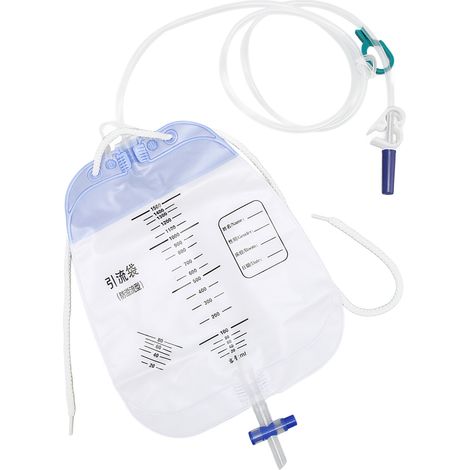 Lot de 5 poches de drainage urinaire en PVC épais anti-reflux, à usage unique, 1500 ml (1/5)