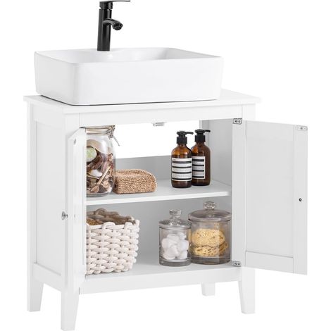 SoBuy White Wood Under Sink Basin Bathroom Storage Cabinet Unit, FRG202-W