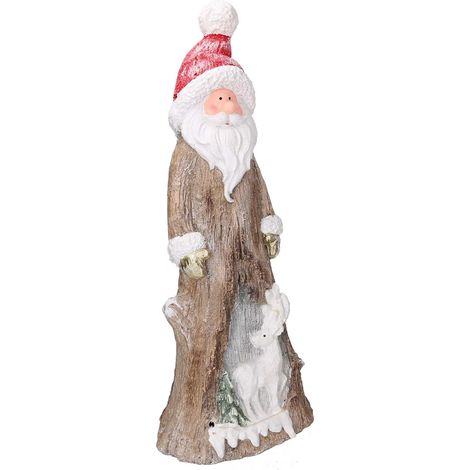 Babbo natale in resina tronco innevato con led marrone cm 23,5x16,5xh58 (1/5)