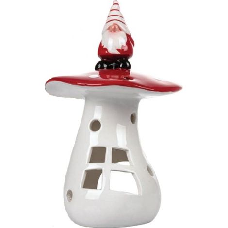 Porta Candele Bosco Incantato Fungo con Gnomo T-Light 20 cm
