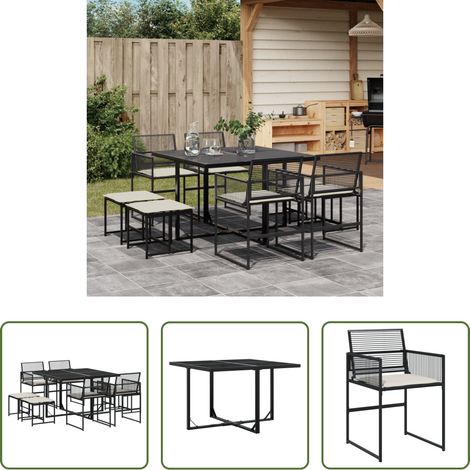 Chaise de jardin - Ensemble à manger de jardin 9pcs coussins noir résine tressée (1/5)