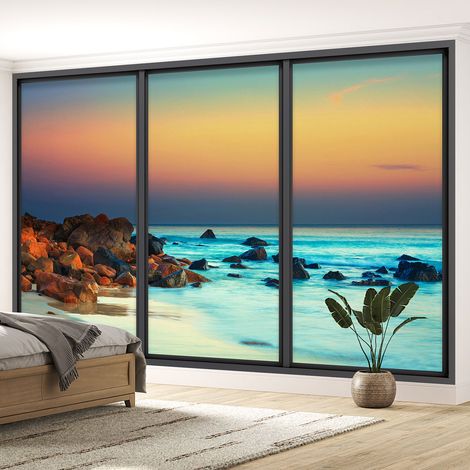 Papier peint panoramique Trompe l'oeil baie vitrée - Vue mer - 130 cm x 78 cm (1/5)