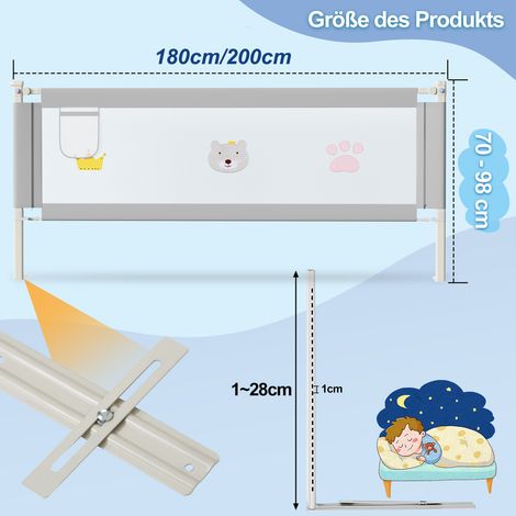 Wolketon 3X Bettgitter Bettschutzgitter Kinderbettgitter Bettschutz Babybettgitter Baby Rausfallschutz für Kinder Bett Grau 180+200+200cm (1/3)